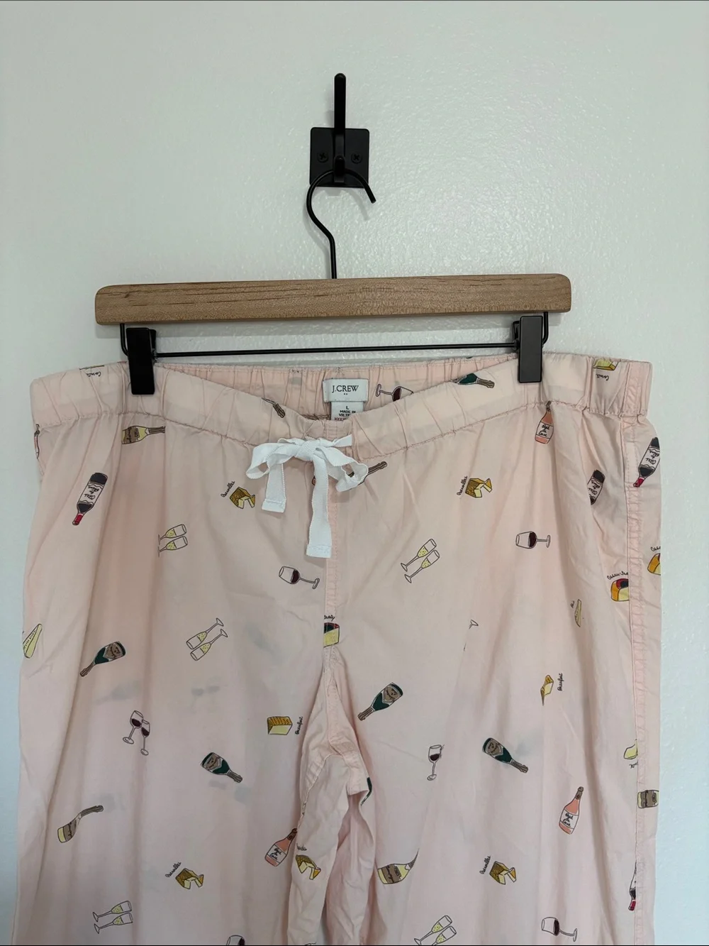 J. Crew Cheese & Wine Graphic Elastic Waist Bootcut PJ Pants Lounge Pink Large